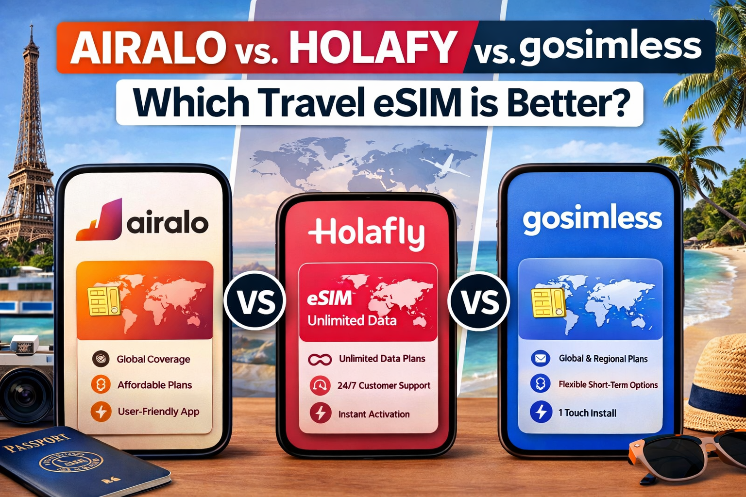 Airalo vs Holafly vs gosimless: Which Travel eSIM is Better?